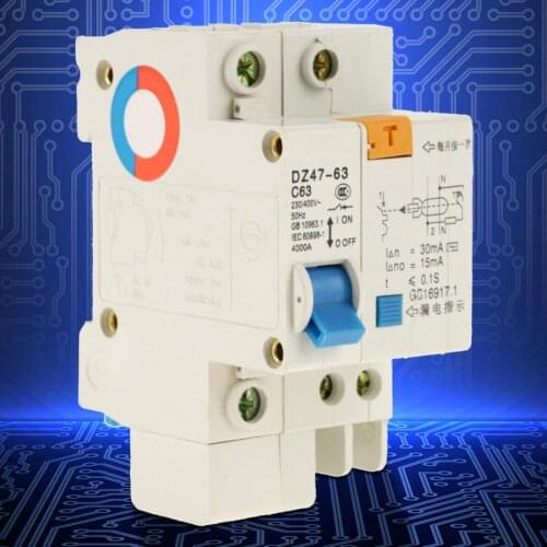 DZ47LE Current Circuit Breaker 1P+N Circuit Breaker 230V-400V 50HZ 60A 4KA C Type Residual Current Circuit Breaker