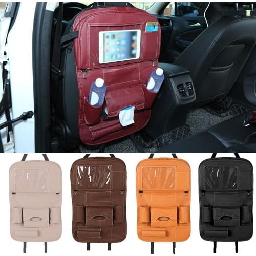 Car Seat Back Hanging Organizer Bag Universal Auto Multi-pocket PU Leather Pad Cups Storage Holder Bag Foldable Shelf
