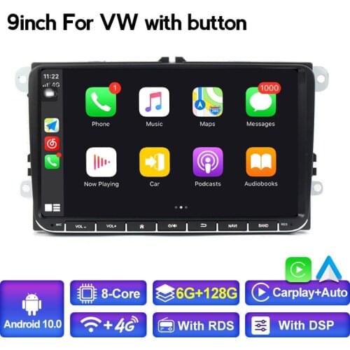 Android 10 Eight Core DSP Car Radio Multimedia DVD Player For VW 9 Inch With Button Touch Screen Stereo BT GPS Navigation Auto