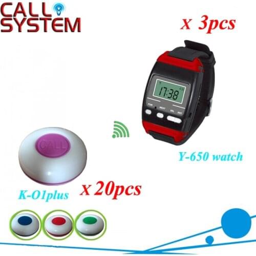 Wireless push to call waiter calling button K-O1-plus and wrist watch Y-650/433mhz free DHL shipping