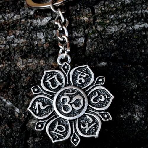 Mandala Om Yoga Lotus Flower Natural Shell Keychain Size 1.2"