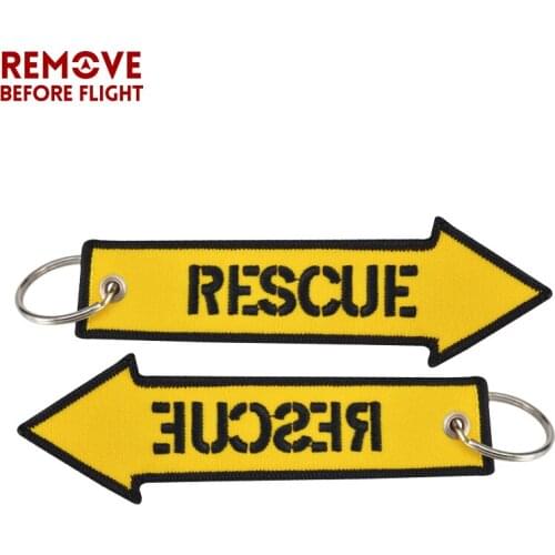 20 PCS/LOT Remove Before Flight Rescue Key Chain Key Tag Yellow Arrow Shaped New Embroidery Key Fob OEM Keychain for Motorcycles