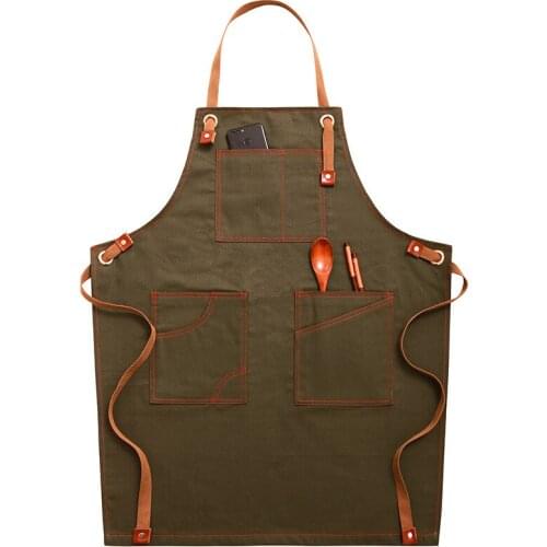 Solid Canvas Master Apron For Kitchen Accessories Hairdresser Apron Cafe Baking Cooking Bib House Cleaning Pocket Chef Pinafore