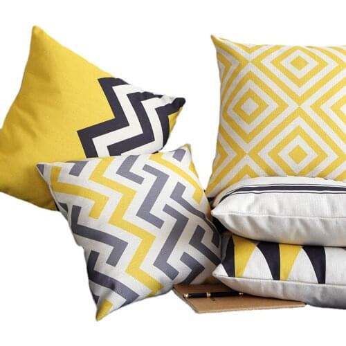 Cotton and Linen Blended Pillow Cushion Home Sofa Living Room Simple Geometric Cushion Chair Backrest Pillow Cover Fall Decor