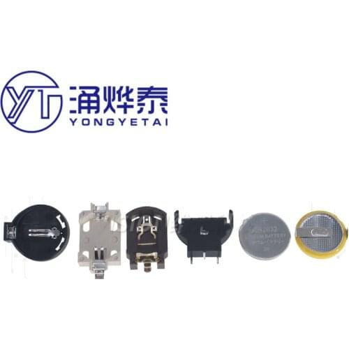 YYT 20PCS CR2032 battery holder 2 pin straight plug vertical SMD white brown button battery with solder feet