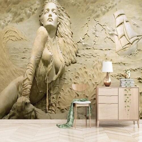Milofi custom European 3D stereo embossed seaside sexy beauty background wallpaper mural