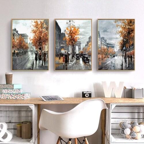Abstract Paris Street Landscape Oil Painting Printed on Canvas Wall Picture for Living Room Posters And Prints Home Decoration