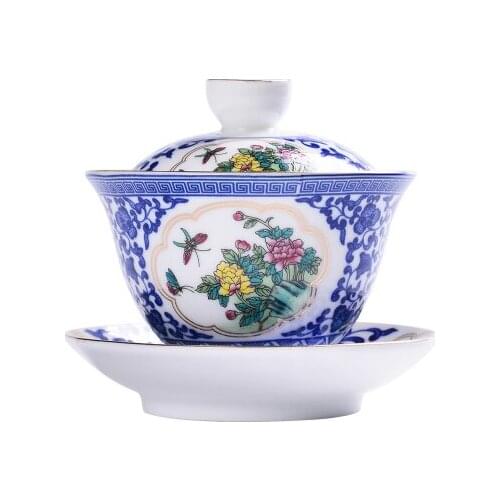 Jingdezhen Ceramic Tea Tureen Blue and White Porcelain Bowl Chinese KungFu Gaiwan Full Color Tea Bowl Tea Accessories
