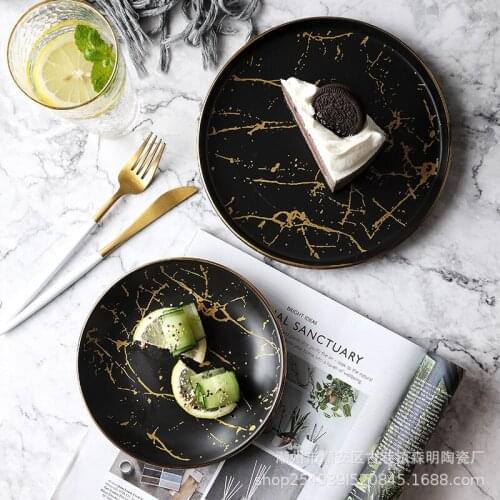 Nordic dish ceramic dish dish household creative marble pattern Western dish steak dish tableware bone china dinnerware sets