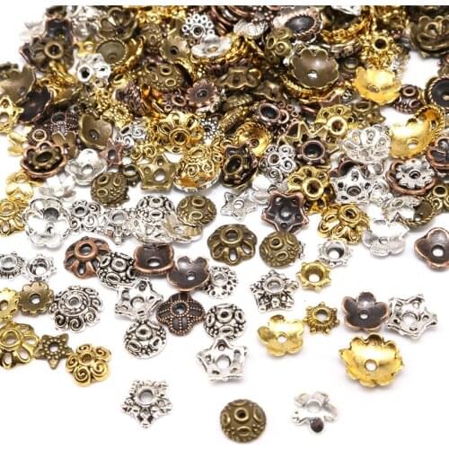 100/200pcs Small Mixed Size Tibetan Antique Silver Color Beads Caps Mix Flower Bead Cap Needlework Diy Accessories End Caps