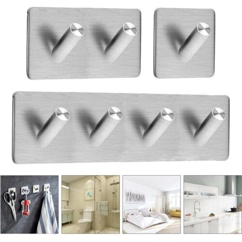 Wall Hooks Stainless Steel Towel Hook Bathroom Kitchen Self-adhesive Keys Clothes Hanger Rustproof Storage Holder