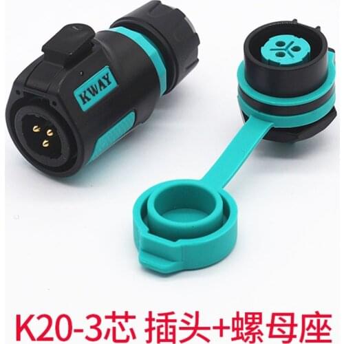KWAY K20 Waterproof 3 Pin Power Connector M20 IP68 3Pin Connectors Auto Car OBD Outdoor Marine Cable Male and Female Plug Socket