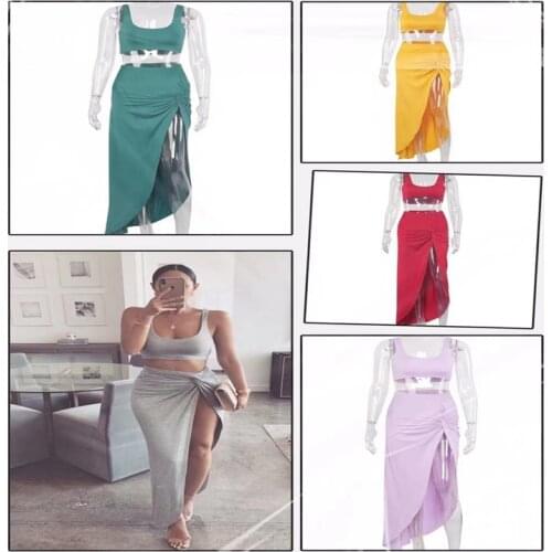 Summer Womens Sexy Suspender Vest Top High Split Asymmetric Buttock Bagging Trousers Leakage Waist Chest Wrapping Casual Dress