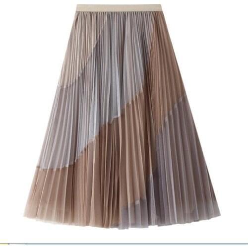 Summer Women Mesh Patchwork Pleasted Skirt 2021 Fashion Sexy Club Street Casual OL Korean Style Skirts Waist 60-105cm