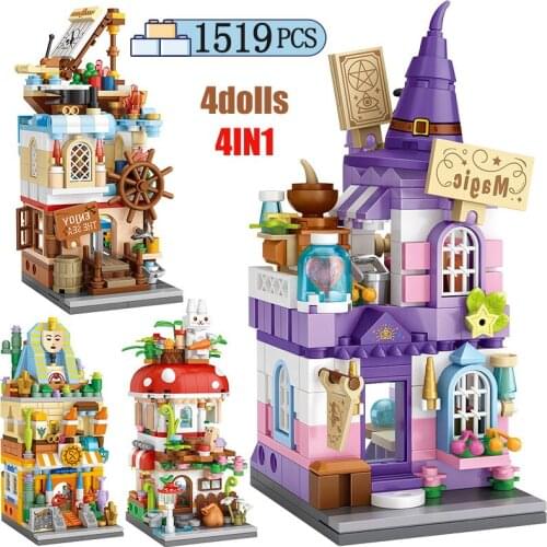 Mini City Street View 4 IN 1 Magic House Building Blocks Friends Archaeological Architecture Figures Bricks Toys For Kids Gifts