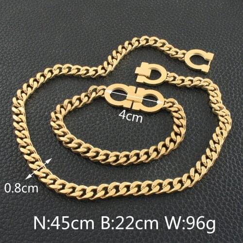 Fashion 8mm Chain Stainless Steel Gold Color Necklace Bracelet Jewelry Sets For Man SBJZEVGE Jewels Store