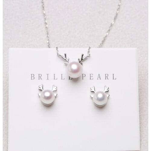 Fashion Antlers Natural Pearl Silver Earrings Necklace Set for Women Ensemble Bijoux 2019 Conjunto De Joyas De Plata Para Novia