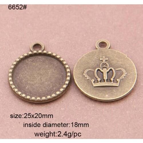 25pcs/lot Alloy Retro Crown Necklace Pendant Setting Cabochon Cameo Base Tray Bezel Blank Fit 18mm Glass Cabochon