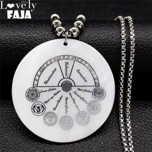 Yoga 7 Chakra Divination Flower of Life Long Shell Stainless Steel Necklace Charm Women Jewelry collier coquillage NXS03