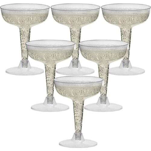 Plastic Champagne Flutes Disposable - 6Pcs Clear Plastic Champagne Glasses for Parties Glitter Clear Plastic Cup