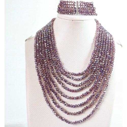 Bright purple AB crystal glass 4x6mm beads fashion diy jewelry set 8 rows chain nacklace 5 rows bracelet B851