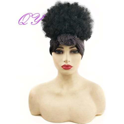 QY Hair HeadBand Wig Short Afro Kinky Curly Wig Synthetic Wrap Head Wigs for African Women Turban Hair Wigs