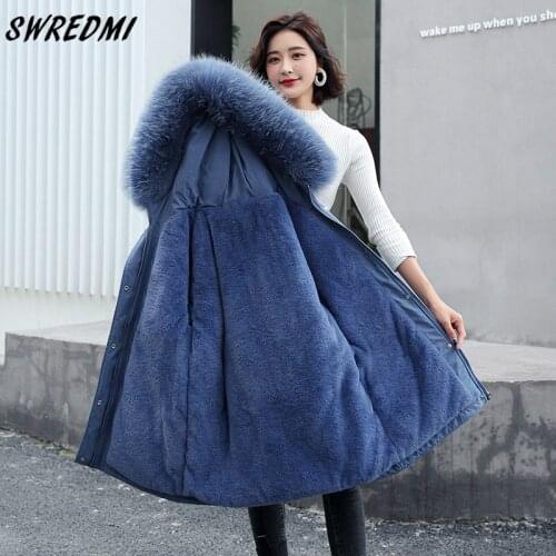 SWREDMI Fashion Coats Women Fur Lining Warm Parka Plus Size S-3XL Snow Wear Clothing Winter Jackets Ladies With Big Pockets