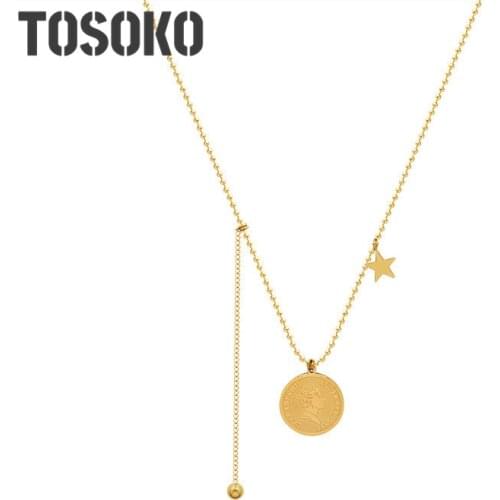 TOSOKO Stainless Steel Jewelry Queen Portrait Head Picture Round Brand Pendant Necklace Womens Fashion Clavicle Chain BSP916