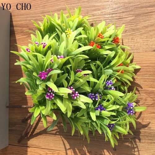 YO CHO Wedding Artificial Flowers Ball Grass Artificial Plants for Home Decor Fake Grass Green Leaves DIY Wreath Plastic Plants
