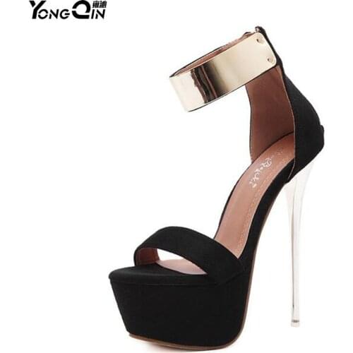 New Design Women High Heels Shoes Sexy Black Waterproof 16cm High Summer Sandals Female Nightclub Party Shoes SIZE 34-40