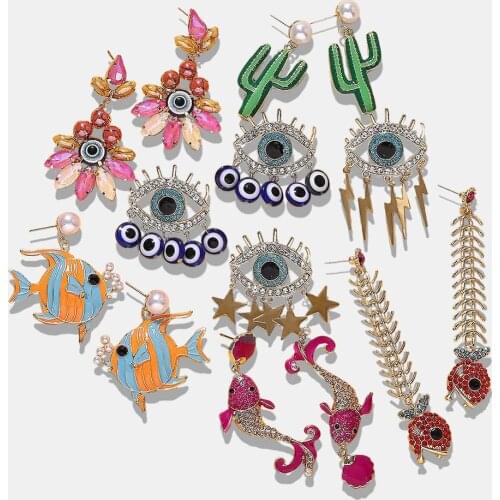 Dvacaman Brand Design Unique Fish Cactus Tassel Long Drop Earrings for Women 2019 Fashion Chic Eye Dangle Earrings Jewelry Gifts