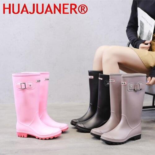 2020 Fashion Rain boots Women Knee-High Water Boots Buckle Long Tube High-grade Waterproof Shoes Womens Rubber PVC Rain Boots