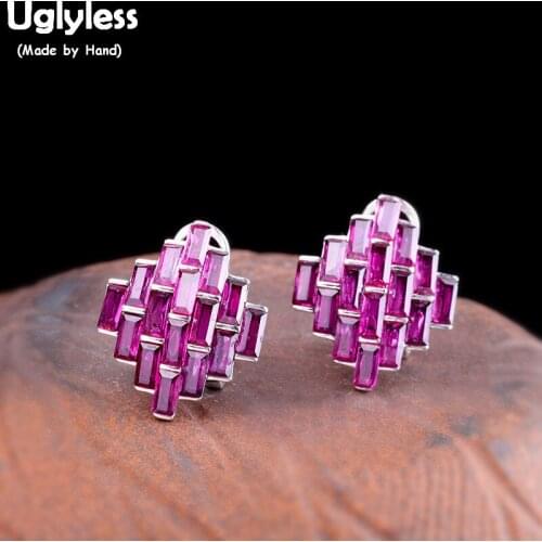 Uglyless Like a Puzzle Gemstones Studs Earrings for Women Silver Geometric Earrings Garnet Agate 925 Silver Brincos Bijoux E1548