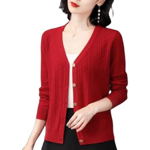 Womens Cardigan Sweaters Female Sweater V Neck Single Breasted Sweater Woman Knitted Cardigan Long Sleeve Jumper Femme H266