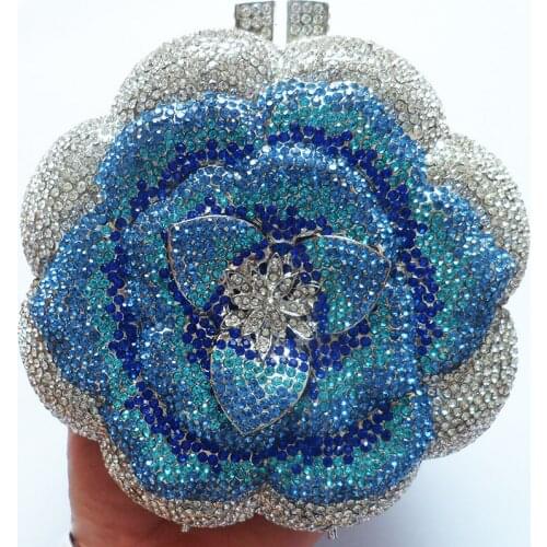 Best Design White/Blue Rhinestone Crystal Women Clutches Bags Luxury Elegant Ladies Floral Shape Female Party Prom Diamond Purse