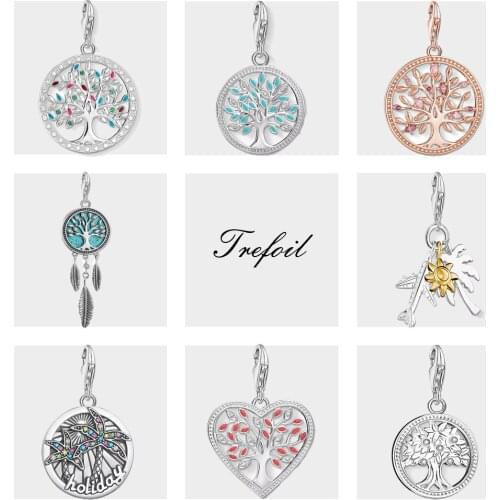 Blue Tree Charms Pendant,2019 Europe Style Jewelry 925 Sterling Silver Romantic Gift For Women Girls Fit Bracelet Necklace