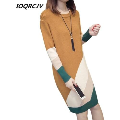 Women Fashion Thick Sweater Dresses Plus Size 4XL Casual Sexy Knitted Cotton Autumn Long Sleeve Pullovers Dress Vestidos L117