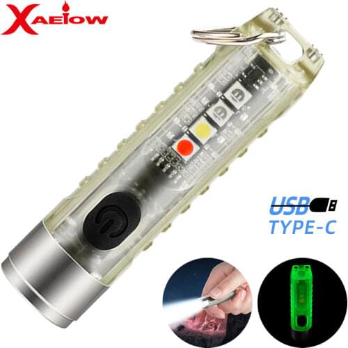 SST20 LED Mini Flashlight Max.400LM USB Charging Transparent Torch TypeC Chargeable Waterproof Key Chain Flashlights for Camping