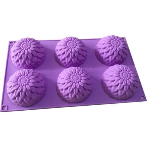 1/6 Cavity 3D Sunflower Silicone Soap Mold DIY Handmade Soap Jelly Pudding Mold Kitchen Baking Silicone Molds