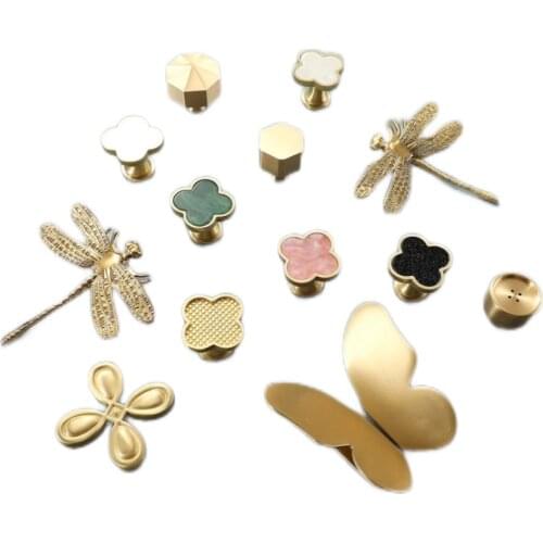 1PC Brass Wardrobe Handle Nordic Light Luxury Pastoral Style Single Hole Butterfly Dragonfly Brass Cabinet Door Drawer Handle
