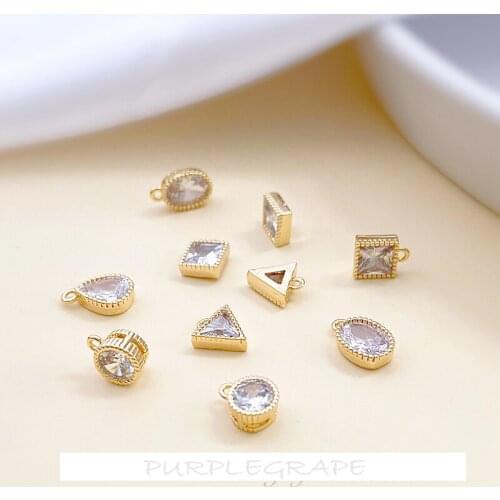 18K bag gold zircon small pendant round triangle square water drop-shaped DIY earring necklace bracelet material