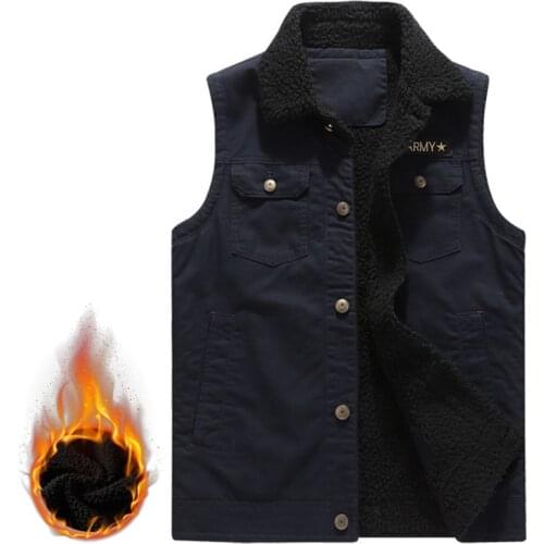 2021 Winter Men Vest Coat Warm Fleece Sleeveless Jacket Pure Cotton Male Casual Thick Multi Pocket Waistcoat Plus Size M-3XL