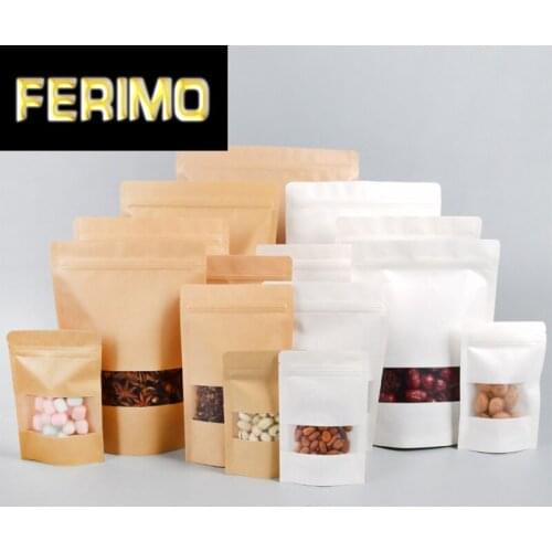50pcs/Kraft paper bag self sealing bag thickened windowed tea melon seeds beef dried fruit zero food sealed mouth small package
