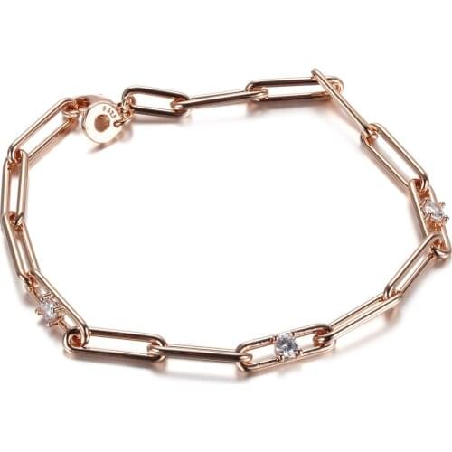 Authentic S925 Silver Rose Linked Chain & Stones Bracelet for Women Girl Lady Gift