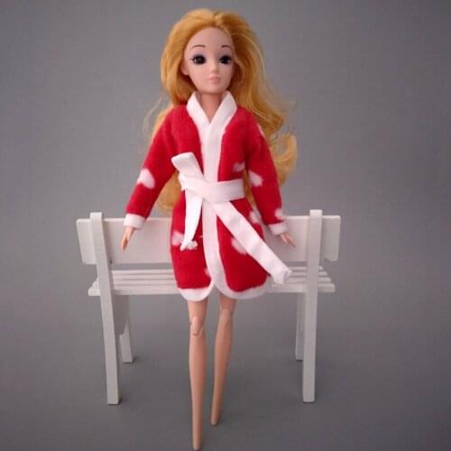 Hot Pink White Love Heart Bathrobe For Barbie Dolls Clothes Bathroom Suit Winter Pajama Wear Casual Clothes 1/6 Doll Accessories