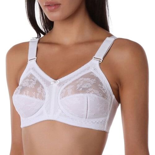 White Women Unlined Lace Bra Full Coverage Ultra Thin Wireless Adjusted-straps Big Minimizer Bras Plus Size B C D DD E Cup