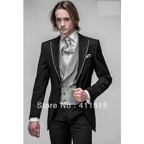 FREE SHIPPING/custom made cheap suits/Most Popular Black Peak Lapel Groom WEAR Tuxedos Groomsmen Men Wedding DRESS Bridegroom
