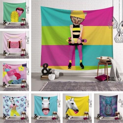 Colorful abstract Printed Tapestry Sandy Beach Picnic Rug Animal Horse Bedroom Blanket Decors Table Cloth Yoga Mat Wall Hangings