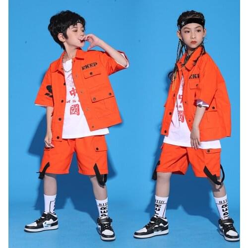 ChildrenS Hip-Hop Dance Clothing Boys Performance Wear Summer Short-Sleeved Shorts Suit Jazz Street Dance Rave Clothes DQS7305