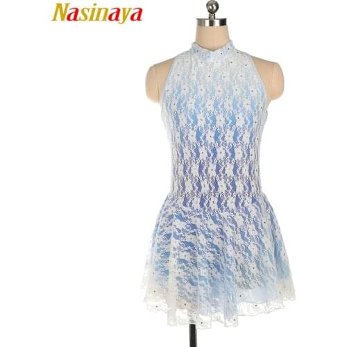Nasinaya Figure Skating Dress Ice Skating Skirt for Girl Women Kids Customized Competition white lace long skirt
